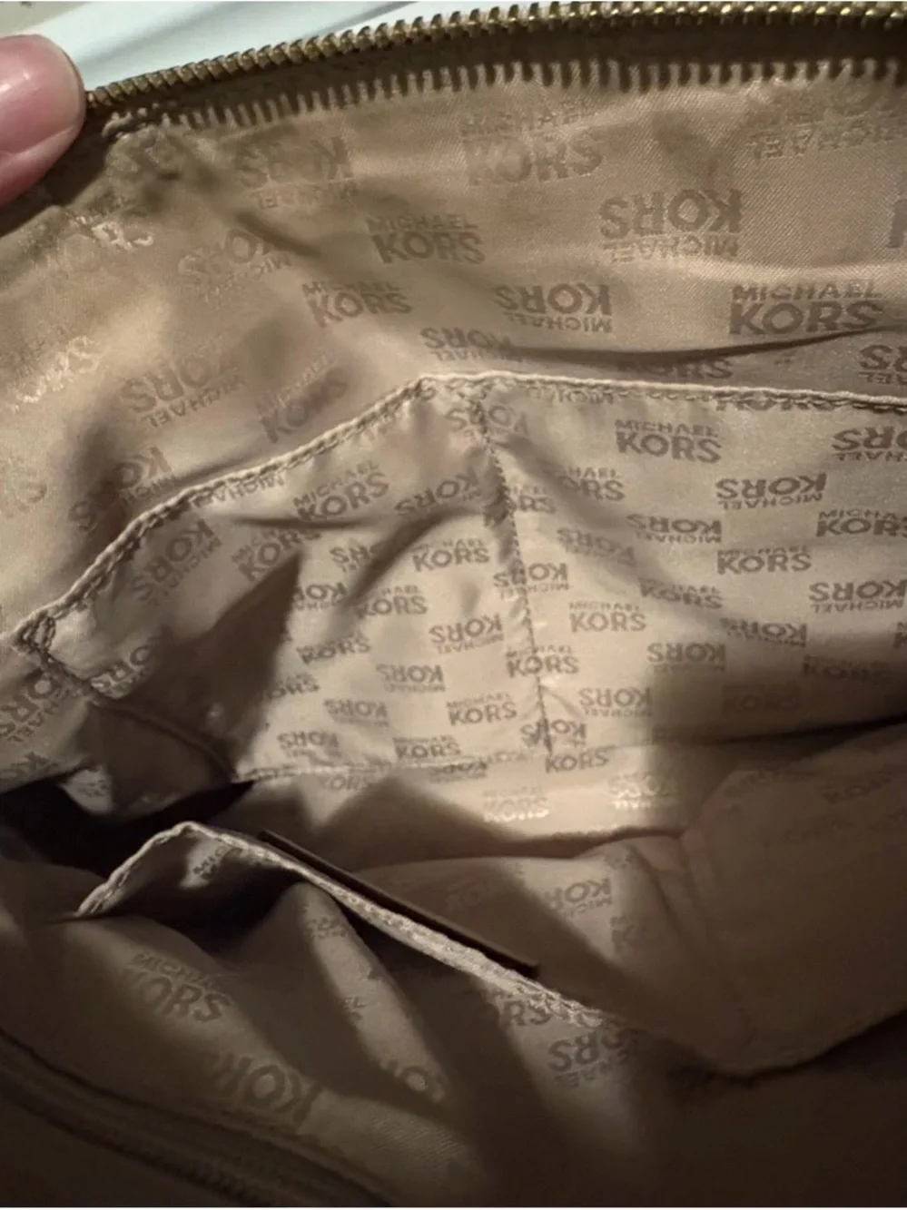 Michael Kors Gold and Cream Logo Dome Satchel